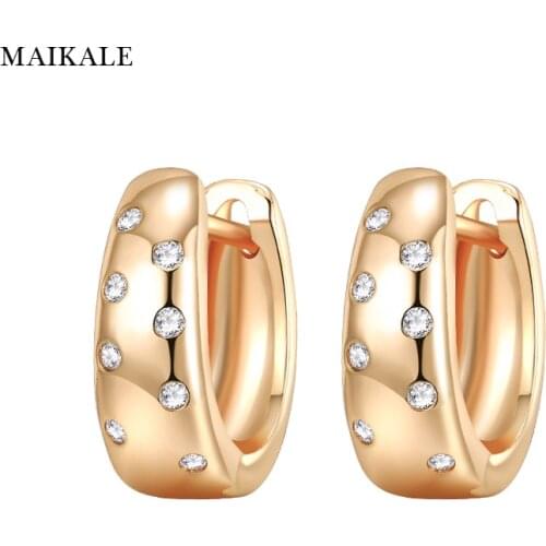 MAIKALE Simple U Shape Stud Earrings AAA Cubic Zirconia Gold Silver Color Copper Small Korean Earrings for Women To Send Gifts