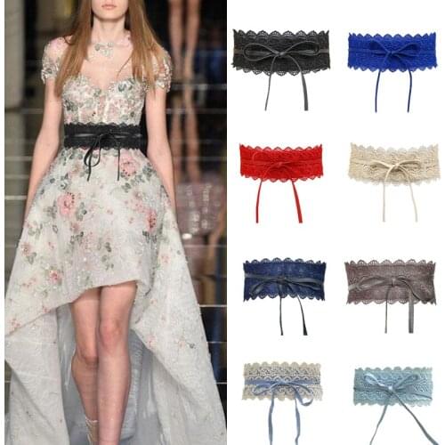 Women Bow Lace Belt Corset Wide Belts for Women Black White Female Self Tie Obi Cinch Waistband Wedding Dress Waist Band