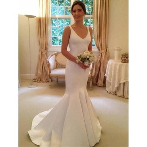 ANGELSBRIDEP Strap Mermaid Wedding Dresses Robe de mariee Sexy V-Neck Court Train Simple Design Formal Bride Dress Hot Sale