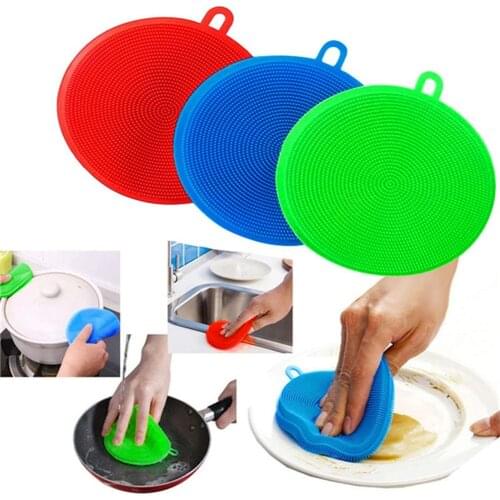 1Pcs Kitchen Multifunctional Cleaning Brush Silicone Dishwashing Brush Fruit Vegetable Cleaning Pot Pan Sponge Scouring Pads
