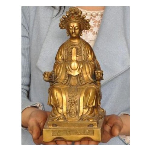 10" Chinese Taoism Bronze Bless beings Bixia Goddess Mount Tai YuanJun Statue