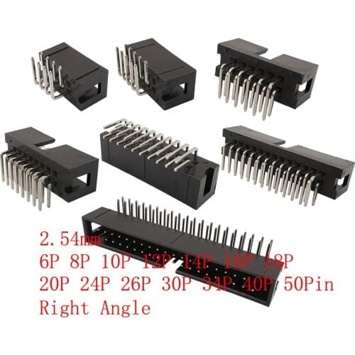 10 Pieces DC3 2.54mm Pitch Socket Header Connector Right Angle ISP Male Double-Spaced IDC JTAG Box Headers Black 6P~50 Pin