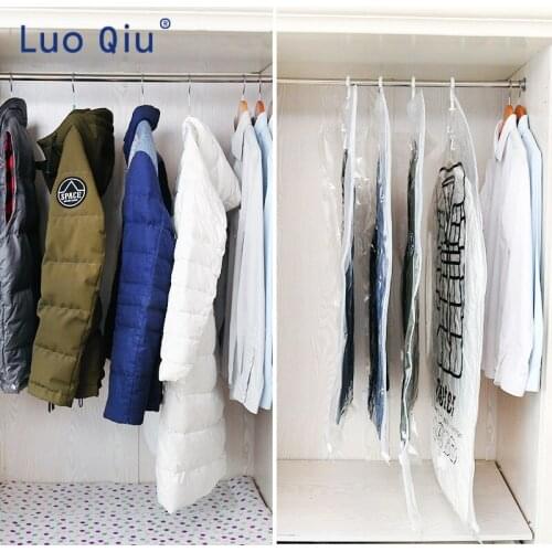 2Pcs/lot) Hanging Transparent Vacuum Storage Bag For Clothes Organizer Saver Space Holder Folding Bags Pack Garment Dustproof