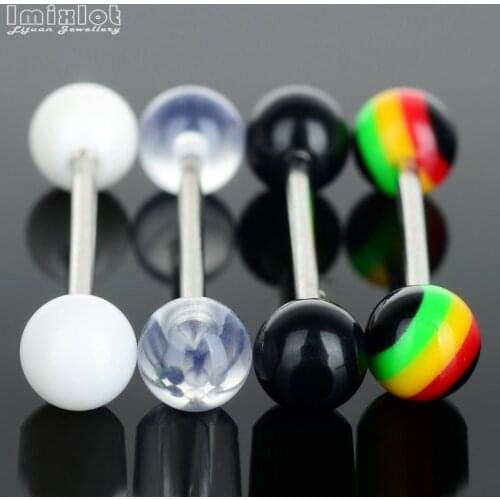 20PCS Surgical Steel Tongue Piercing Acylic Ball Bars Tongue Rings Straight Barbells Piercing Tongue Retainer Body Jewelry