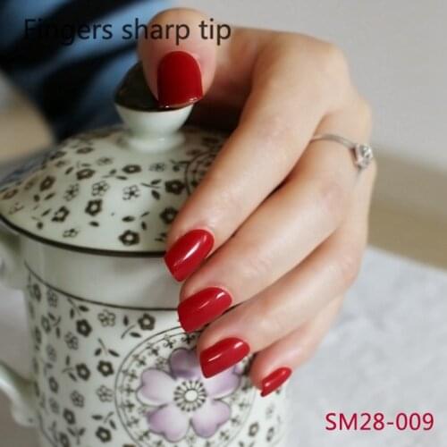 2021 24pcs hot fashion candy color cute nail finished fake nails short paragraph Sunset red N009
