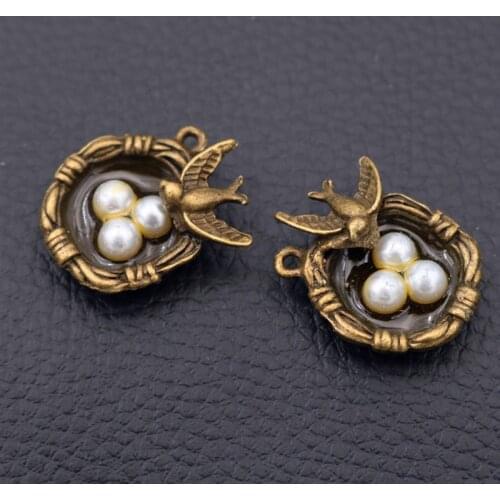 4pcs Antique Bronze Color 3D Bird Nest Charm Alloy Pendants For Bracelet Necklace DIY Jewelry Handicraft Making 20 * 19mm A974