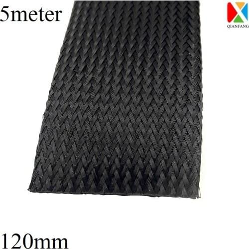 5M Braided Cable Sleeve 120mm Expandable PET Wire Wrap Nylon Tight High Density Sheath Protection Insulated Line Harness Black