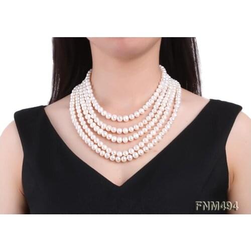5 rows Women Jewelry 6mm 7mm 8mm 9mm 10mm white freshwater pearl necklace AAA natural pearl top quality gift