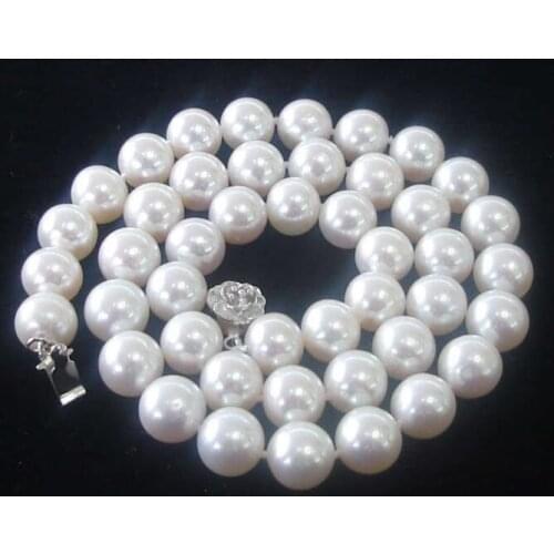 8MM White Akoya shell Pearl Round Beads Flower Clasp Necklace 18" AAA Grade drop shipping