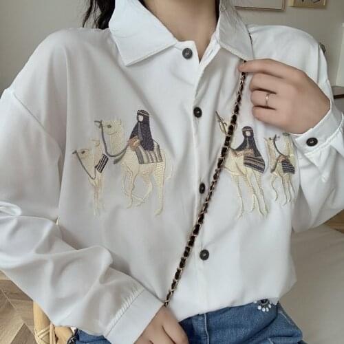 Harajuku Streetwear Blouses Women Embroidery White Shirt Long Sleeve Casual Loose Female Korean Style Blusas Spring Woman Shirts