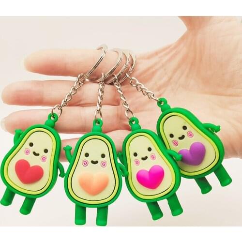 Cartoon Heart Avocado Key Chain Doll Key Ring For Women Girls Bag Pendant Figure Charms Keychain Jewelry Fashion Christmas Gift