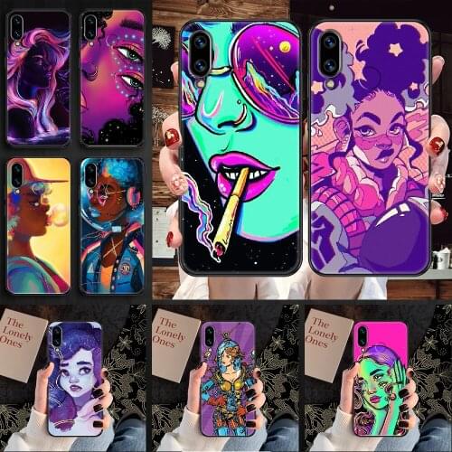 Art space girl Phone case For Huawei Honor 6 7 8 9 10 10i 20 A C X Lite Pro Play black pretty coque painting hoesjes fashion