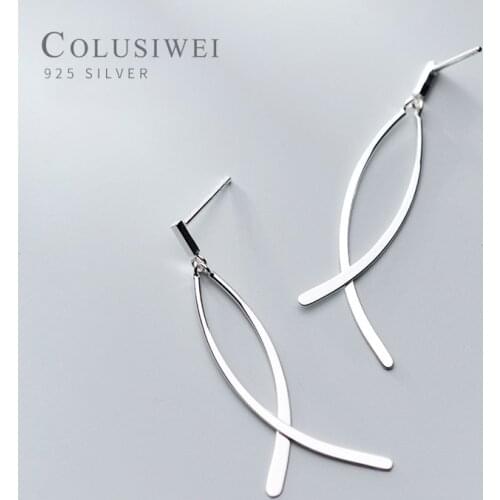 COLUSIWEI Genuine 925 Sterling Silver Simple Geometric Line Drop Earring for Women Elegant Dangle Earrings Fashion Fine Jewelry