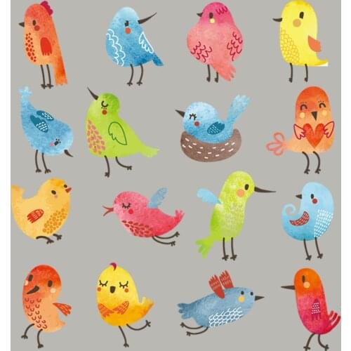 Small Birds Set Heat Transfer 16Pcs/Lot Cartoon Stickers For Clothes New Diy Garment Accessory Heat Transfer Washable