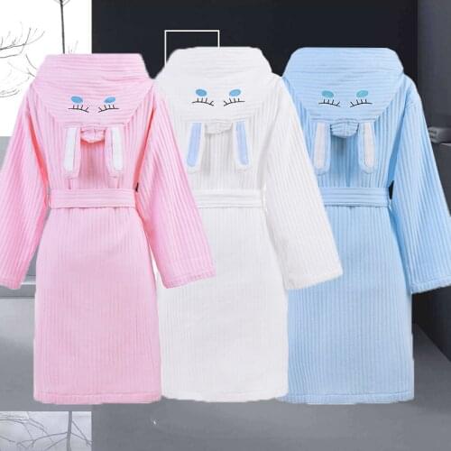 Unisex Bathrobe Kids Waffle 100% Cotton Childrens Baby Towel Fleece Bathrobes Hooded Pure Cotton Pajamas Night Gown White Pink