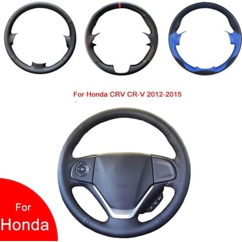 Breathable Punch Hand-Stitched Black Artificial Leather Car Steering Wheel cover For Honda CRV CR-V 2012-2015
