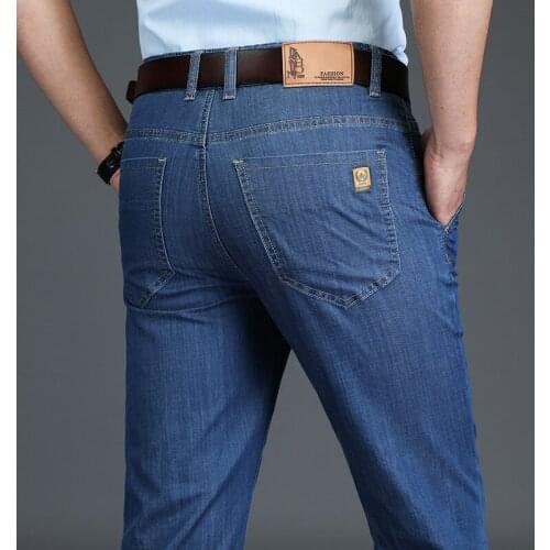 High Quality MenS Modal Thin Jeans Spring Summer Loose Straight Stretch Denim Trousers Male Autumn Brand Business Casual Pants