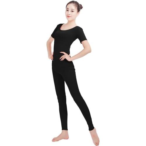 Ensnovo Women Ballet Jumpsuits Short Sleeve Gymnastics Yoga Leotard Unitard Costume Spandex Black Dancewear Bodysuit