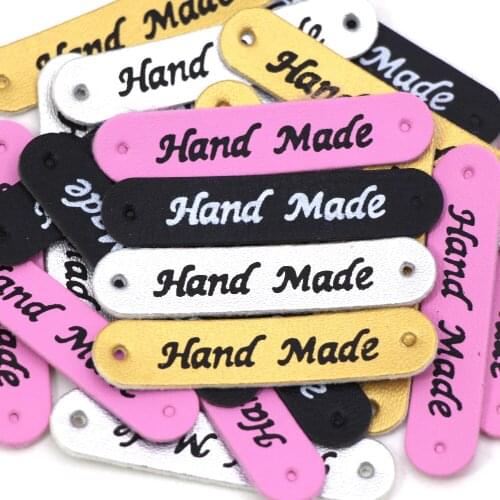 50Pcs Hand Made Labels Handmade Tags For Clothes Synthetic Leather Tags For Hat Scarf DIY Crafts Gift Decoration 19x10MM
