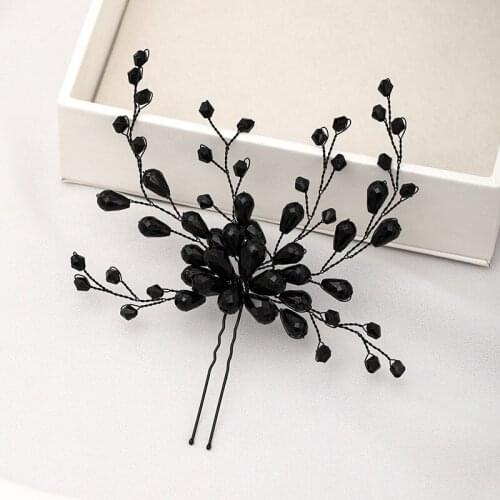 FORSEVEN Black Crystal Vintage U Shaped Hairpin Clips Hair Sticks for Women Bride Noiva Wedding Veil Decor Jewelry Accessories