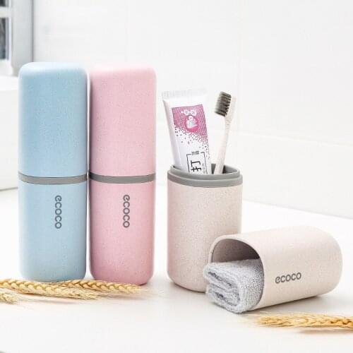 GURET Portable Travel Cup Toothpaste Toothbrush Case Bathroom Accessories Wheat Straw Travel Wash Set Storage Box For Bathroom