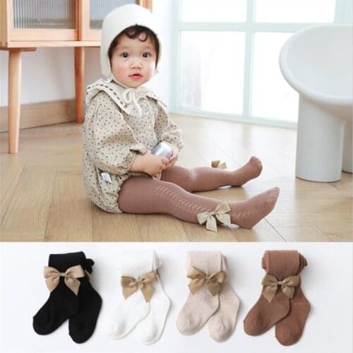 Cotton Casual Autumn New Childrens Pantyhose Double Needle Bow Girls Leggings Combed Cotton Baby Girls Leggings Stockings