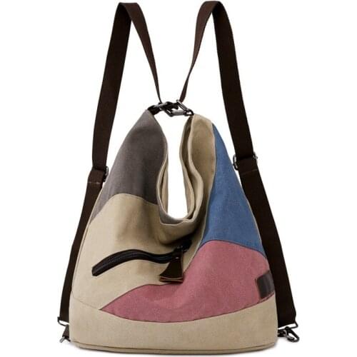 PURFAY Canvas Capacity Women Shoulder Bag Color-Block Tote Shopper Bag Reusable Travelling bag Cloth Messenger Bag