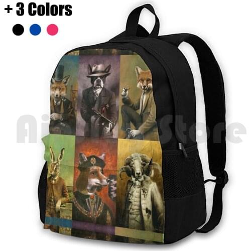 Historical Clothed Animals Montage Outdoor Hiking Backpack Riding Climbing Sports Bag Animals Gangster Fox Boston Terrier Dog