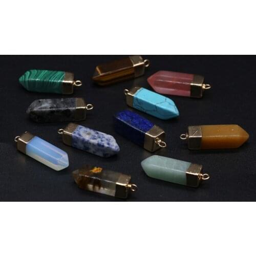 2Pcs Natural Stone Pendants Quadrangular Prism Shape Malachite Turquoise Opal Pendant For Jewelry Making Necklace Gifts 34x10mm