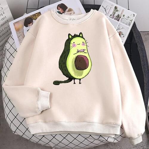 Cute Cartoon Avocado Cat Printing Female Hoodies Simple Casual Autumn Hoodie Street Loose Hoody Hipster Fleece Women Sportswears