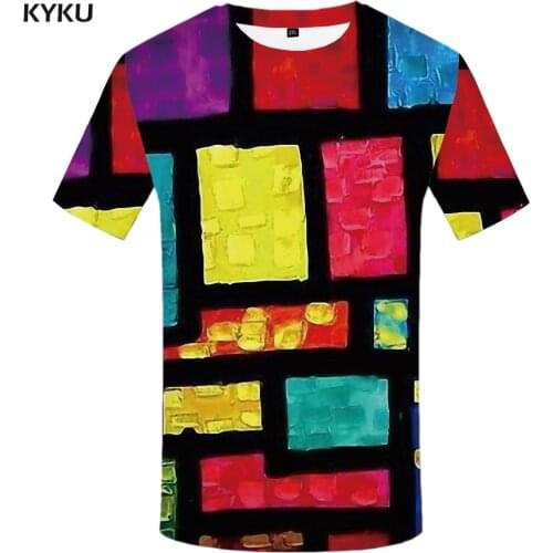 KYKU Brand Psychedelic T-shirt Men Graffiti Anime Clothes Tetris Funny T shirts Colorful T-shirts 3d Harajuku Shirt Print