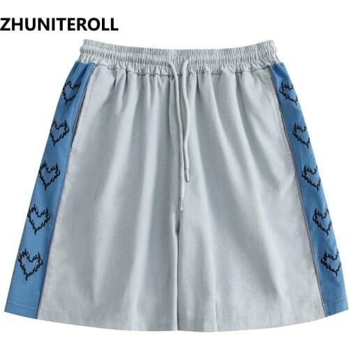 2021 Embroidery Heart Block Cotton Shorts Man Harajuku Casual Track Shorts Jogger Shorts Summer Streetwear Hip Hop Sweatpants