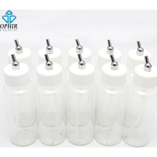 OPHIR 10pcs/lot Plastic 80cc Dual Action Airbrush Gun Bottles Pot Professional Paint Cup for Airbrushing Nail Art Cake_AC022-10x