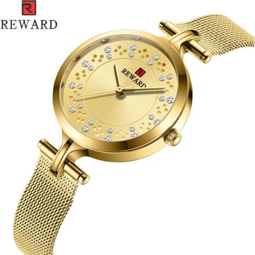 REWARD Watch Ladies Fashion Luxury Diamond Quartz Womans Watches Gold Dress Steel Crystal Wristwatch Girls Relogio Feminino