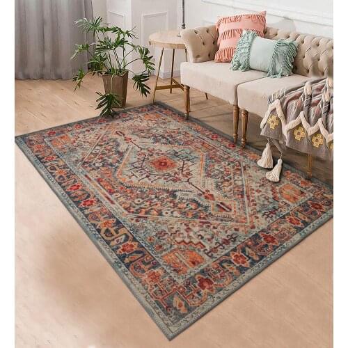 Gri Turuncu etnik desenli halı şönil orjinal desenli halı yatak odası oturma odası mutfak kaymaz anti alerjik kargo bedava halı