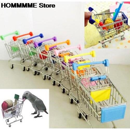 New Colorful Funny Mini Supermarket Shopping Cart Trolley Pet Bird Parrot Hamster Toy Wholesale 1pcs