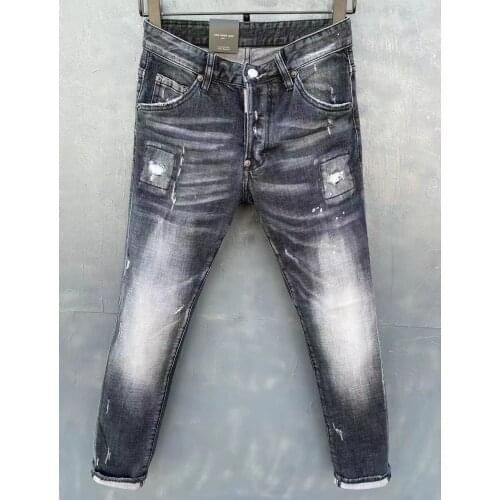 2021 New DSQ2 High Street Ripped Jeans Slim-Fit Retro Mmotorcycle Trousers 053
