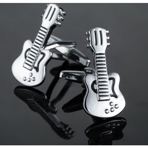 New Crazy Rock Guitar Cufflinks Fashion Music Jewelry Silver Cufflinks mens Wedding Shirt badge pin gifts wholesale & retail