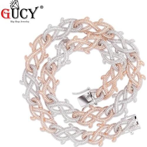 GUCY New Hip Hop Thorn Cuban Chain Necklace Micro Pave CZ Stones All Iced Out Available Necklaces for Men Gifts