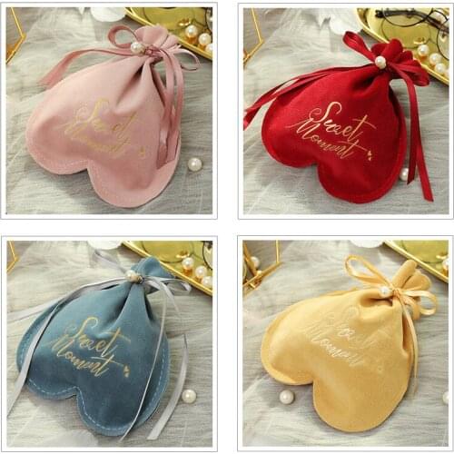 New Heart Velvet Gift Bag Chocolate Candy Cookie Christmas Gift Bag Wedding Favors Gifts Bag Party Decoration Supplies