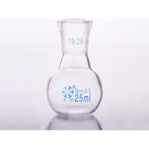 Single standard mouth flat-bottomed flask,Capacity 25ml and joint 19/26,Single neck flat flask