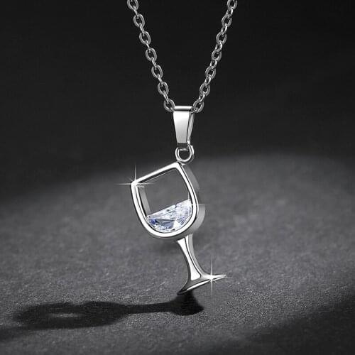 Wholesale 20pcs Shiny Zirconia Wine Glass Pendant Necklaces Chain Female Choker Necklaces Fashion Jewelry Gifts For Women Gilrs