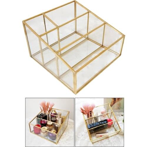 Makeup Organizer Glass Brush Holder Cosmetic Storage Vanity Decoration Jewelry Box Make up Brushes Case - 4 Grids Vanity Cabinet