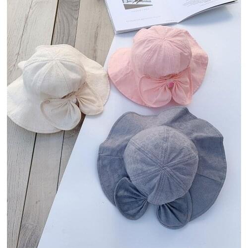 Outdoor Baby Bucket Hat Infant Girls Fisherman Sun Hats Cotton Children Cap Kids Princess Beach Cap Bow Girl Caps