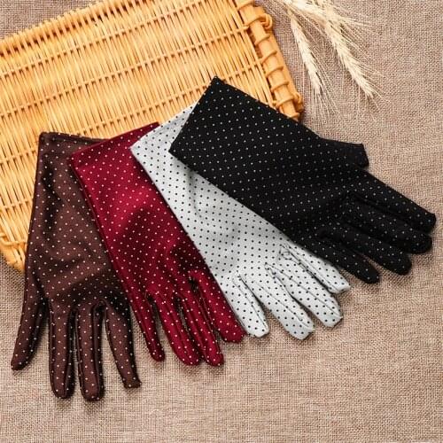 1 Pair Vintage Dot Women Sun Protection Wrist Gloves Elastic Mittens Summer Sunscreen Knitted Fabric Gloves For Drive Shopping