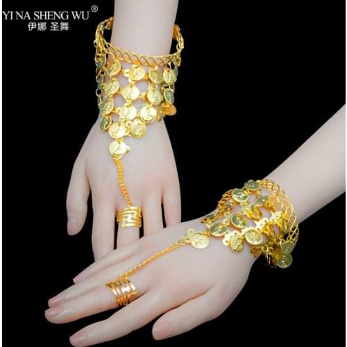 Hot Women Belly Dancing Hand Chains Belly Dance Bracelet Accessories Cion Hand chains Indian Bollywood Jewelry Accessories Bells
