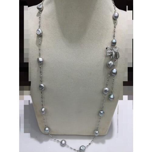 Casual Baroque Grey Natural Long Fresh water pearl Necklace 1 style is equal to Many styles belt bracelet flowing Pearl Necklace
