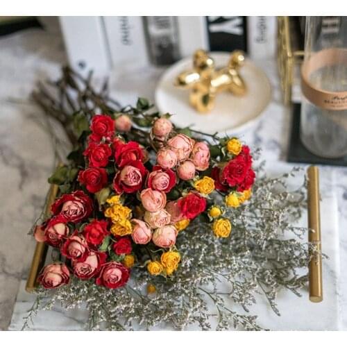 Multi Head Rose Dry Flower Bouquet Home Decoration Flower Arrangement Photo Props Party Supplies Diy Decor Hawaii Wreath