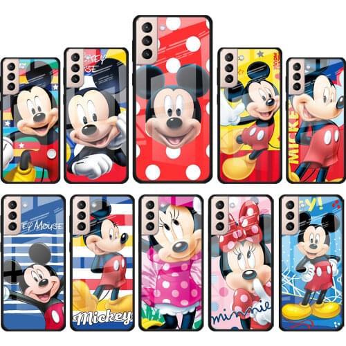 Cute Mickey Disney Mouse for Samsung Galaxy S21 Ultra Plus A72 A52 4G 5G M51 M31 M21 Luxury Tempered Glass Phone Case Cover