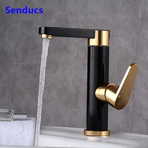 Black and Gold Alunimum Bathroom Water Faucet Deck Mounted Hot and Cold Bathroom Sink Mixer European Style Bathroom Wash Tap